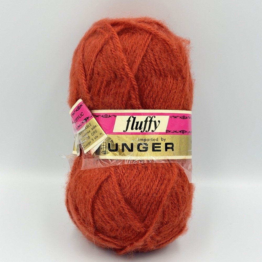 VTG Unger Fluffy Burnt Orange Rust 445 Mohair Look Yarn France Acrylic 50g
